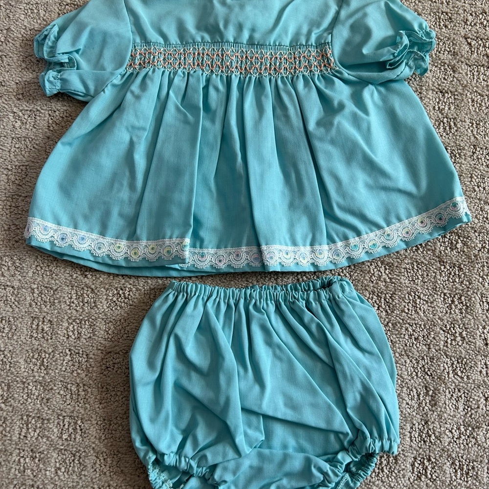 Baby Girls Light Blue Smocked Top and Bloomers Set